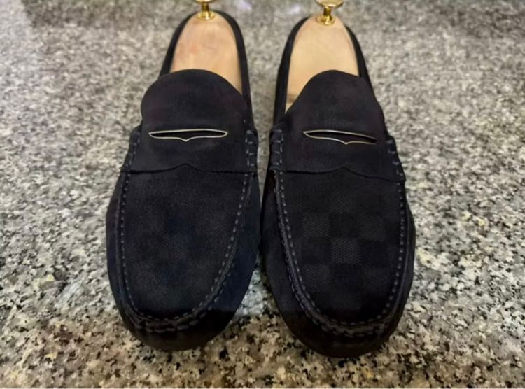 Louis Vuitton Damier Embossed Suede Leather Moccasin เบอร์7.5 รูปที่ 4