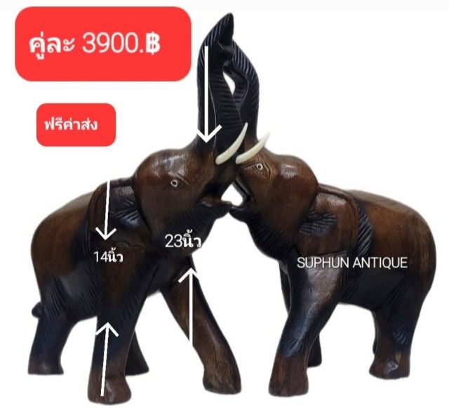 ช้างไม้แกะสลัก(ราคาต่อ2ตัว)ไซด์เล็ก3"ถึงไซด์ใหญ่14" ฟรีค่าส่ง มีปลายทาง รูปที่ 13