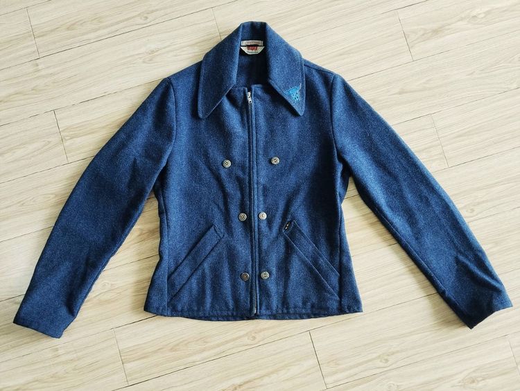 R225.Vintage Levis Sportswear Gray Color  Wool Suit แจ็คเก็ตผ้าขนสัตว์วินเทจ สีน้ำเงินเข้ม เสื้อโค้ทสั้นแบบ 