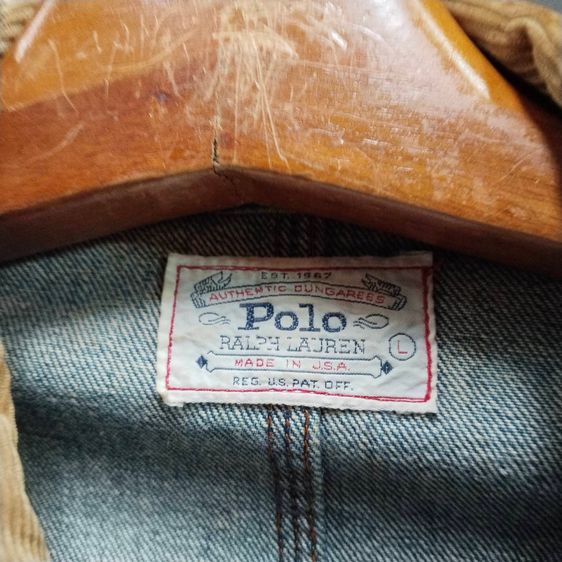 POLO by Ralph Lauren Vintage 80’s Denim Jacket Corduroy Collar Wool Plaid Lining Made In America Authentic Dungarees  รูปที่ 2