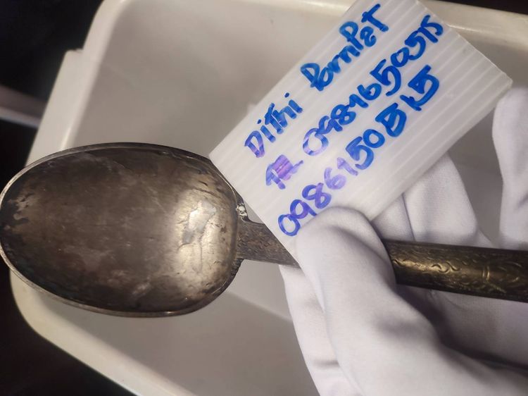 ขายทัพพีเงินแท้ เปอร์เซ็นเงิน 40  น้ำหนักช่างได้ 102กรัม รูปที่ 5