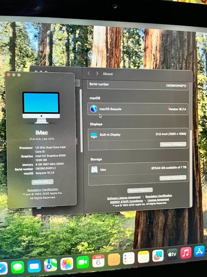 iMac 21.5 ปี 2015 i5 ram 8 hdd 1 tb Mac OS Sequoia รุ่นปี 2026 โหลดได้ทุกแอพ รูปที่ 3