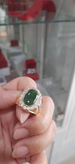 แหวนหยกแท้ล้อมเพชรโมอิสเงินแท้ 925 