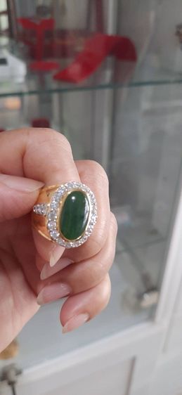 แหวนหยกแท้ล้อมเพชรโมอิสเงินแท้ 925  รูปที่ 2