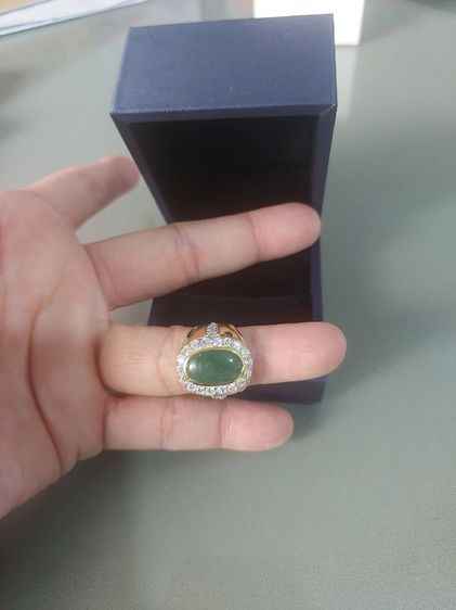 แหวนหยกแท้ล้อมเพชรโมอิสเงินแท้ 925  รูปที่ 3