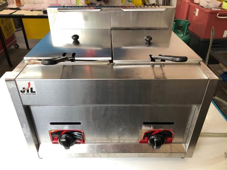 อุปกรณ์เครื่องครัวทำอาหาร ขายเตาทอดแก๊สขนาด 6 ลิตร 2 ช่อง (12 ลิตร) พร้อมถังแก๊ส ปตท 1 ถัง