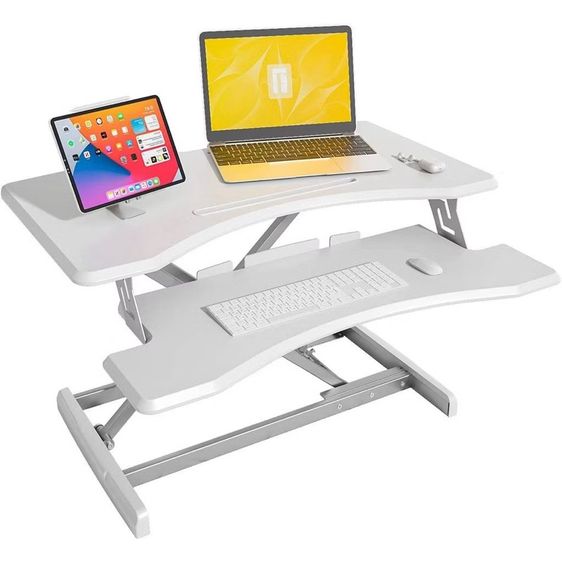 ขาว ไม้ โต๊ะทำงานปรับระดับ