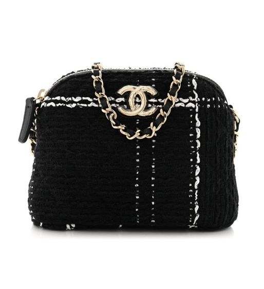 ผ้า หญิง New chanel tweed quilted mini clutch with chain black white