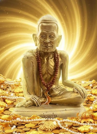 รูปหล่อพ่อแก่ลอยองค์ รุ่นแรก ปี๒๕๕๖ เนื้อทองทิพย์ ใต้ฐานอุดผงมวลสารศักดิ์สิทธิ์ ตะกรุดเงินจารยันต์ พลอยนิลเสก ไม้วิเศษ พระครูปืน วัดลาดชะโด  รูปที่ 16