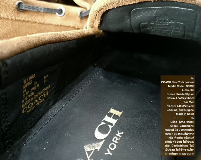COACH New York Loafers Shoes, Men's 10.5US 44EU(28.7cm) ของแท้ มือ 2 สภาพเยี่ยม, รองเท้า COACH แบบสวม หนังแท้สวย พื้นเต็ม ตัว Soft ไม่เดิม รูปที่ 18