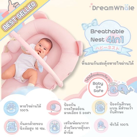 DreamWhale ที่นอนรังนก SlopeNest 4in1 หายใจผ่านได้ แถมมุ้ง แถมโมบาย พกพาได้ ซักได้ กันไรฝุ่น ที่นอนเด็ก รูปที่ 3