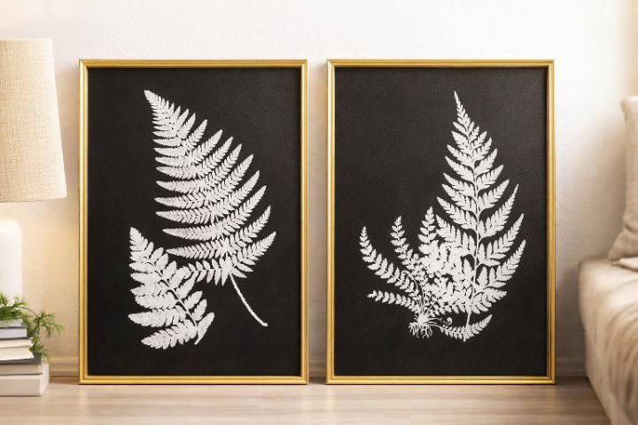 กรอบรูปตกแต่งบ้าน สไตล์มินิมอล 
ลายใบเฟิร์น กรอบสีทอง สวยหรู