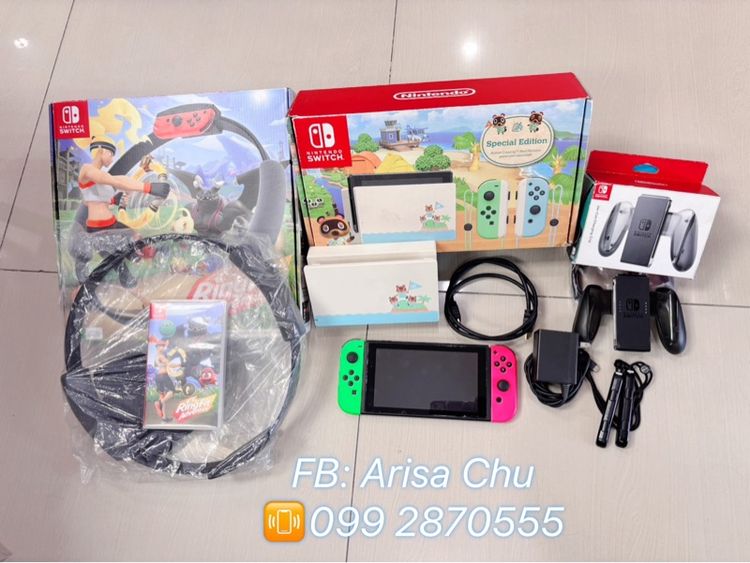 เกมส์นินเทนโด และอุปกรณ์ เชื่อมต่อไร้สายได้ Nintendo switch v.1 limited edition พร้อม Ringfit และ Joy Con  