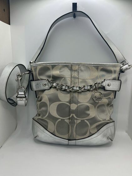 หนังแท้ หญิง เงิน Coach Signature Chain Trim Convertible Shoulder Bag  แท้ 100💯  ปี2013