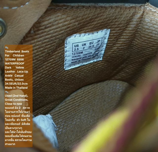 Timberland Boots For Children, Unisex 2.5US 34.5EU(22.0cm) ของแท้ มือ 2 สภาพไม่ผ่านการใช้งานมาก่อน,รองเท้า Timberland หนังแท้ พื้นเต็มสวยมาก รูปที่ 17