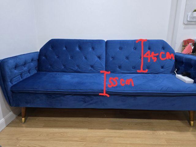 ฟ้า ผ้า โซฟาเบดกำมะหยี่ sofa bed SB 3 ที่นั่ง