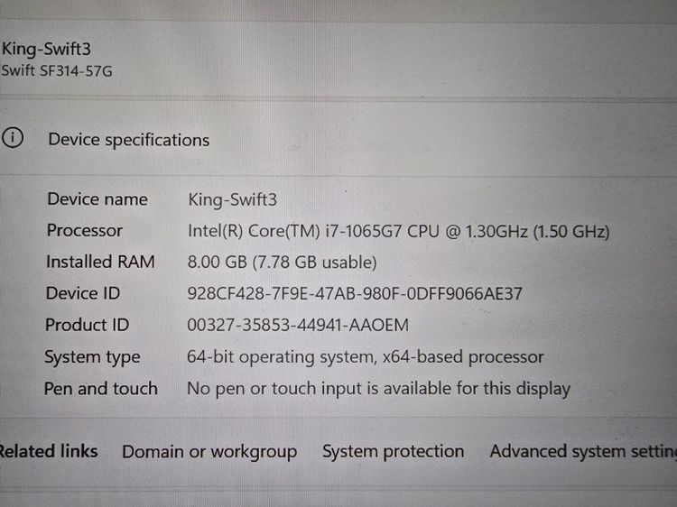 Acer Swift 3 i7 Gen 10th 1.30Ghz รูปที่ 10