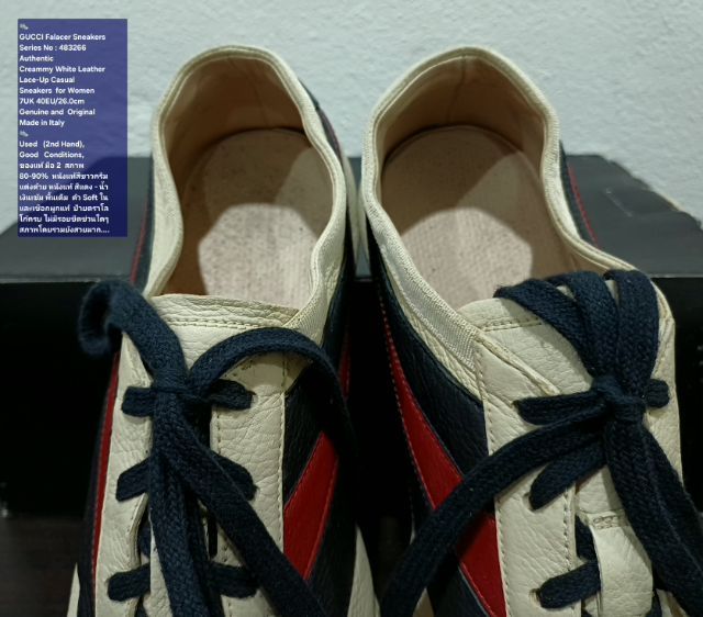 GUCCI Falacer Ace Sneakers, Women's 7UK 40EU(26.0cm) Original ของแท้ มือ 2 สภาพเยี่ยม, รองเท้า Gucci หนังแท้ พื้นเต็มสวยมาก ไม่มีขีดข่วนใดๆ รูปที่ 8