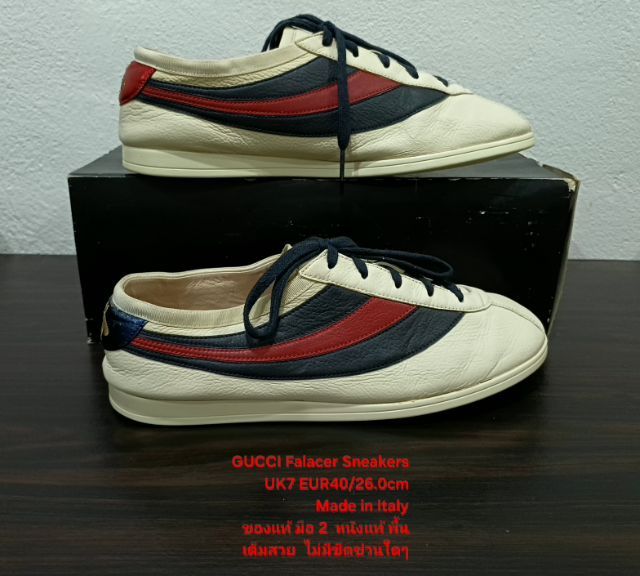 GUCCI Falacer Ace Sneakers, Women's 7UK 40EU(26.0cm) Original ของแท้ มือ 2 สภาพเยี่ยม, รองเท้า Gucci หนังแท้ พื้นเต็มสวยมาก ไม่มีขีดข่วนใดๆ รูปที่ 14