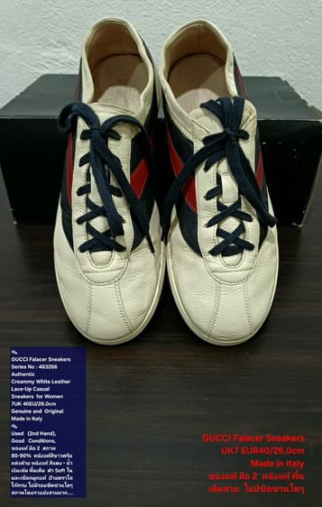 GUCCI Falacer Ace Sneakers, Women's 7UK 40EU(26.0cm) Original ของแท้ มือ 2 สภาพเยี่ยม, รองเท้า Gucci หนังแท้ พื้นเต็มสวยมาก ไม่มีขีดข่วนใดๆ รูปที่ 6