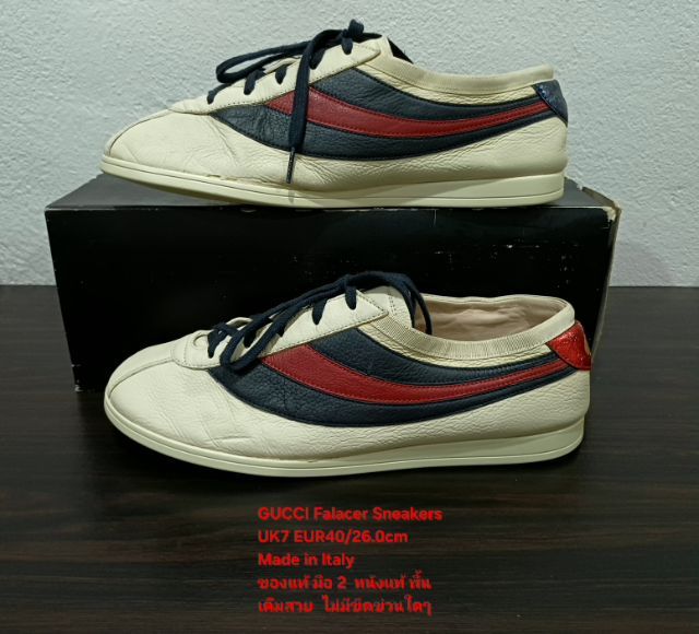 GUCCI Falacer Ace Sneakers, Women's 7UK 40EU(26.0cm) Original ของแท้ มือ 2 สภาพเยี่ยม, รองเท้า Gucci หนังแท้ พื้นเต็มสวยมาก ไม่มีขีดข่วนใดๆ รูปที่ 15