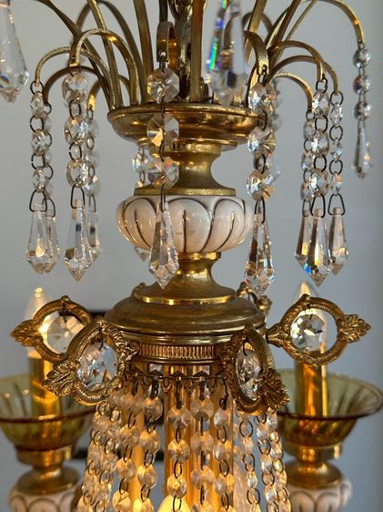 โคมไฟแชนเดอเลียร์ ประดับคริสตัส โครงทองเหลือง  รูปที่ 4