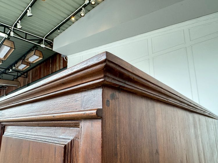 ตู้คอนโซล สไตล์วินเทจ 2 บานเปิด 6 ลิ้นชัก มือจับทองเหลือง ท็อปและโครงขาไม้จริงผสมไม้ MDF สีน้ำตาลแดง รูปที่ 6