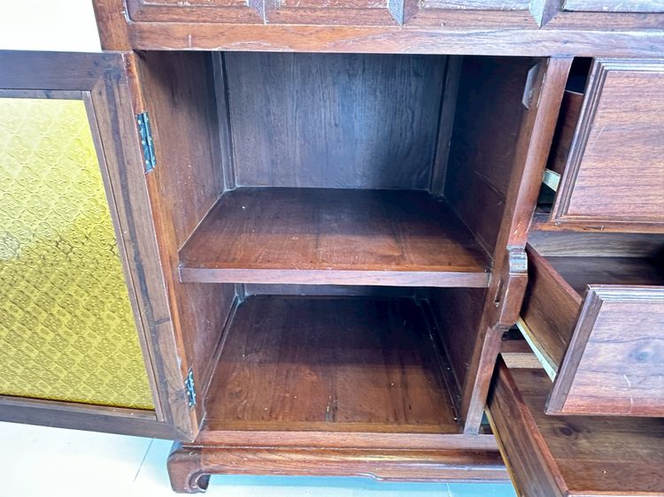 ตู้คอนโซล สไตล์วินเทจ 2 บานเปิด 6 ลิ้นชัก มือจับทองเหลือง ท็อปและโครงขาไม้จริงผสมไม้ MDF สีน้ำตาลแดง รูปที่ 14