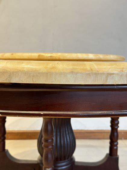 โต๊ะทานอาหาร ท็อปหินแกรนิตทรงกลม มีถาดเสริมหมุนได้ โครงไม้สนประสานสีน้ำตาลเข้ม รูปที่ 8