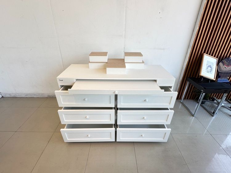 ตู้ลิ้นชัก ตู้พระ ท็อปสีบีช (แยกได้) 6 ลิ้นชัก โครงไม้ MDF สีขาว รูปที่ 13