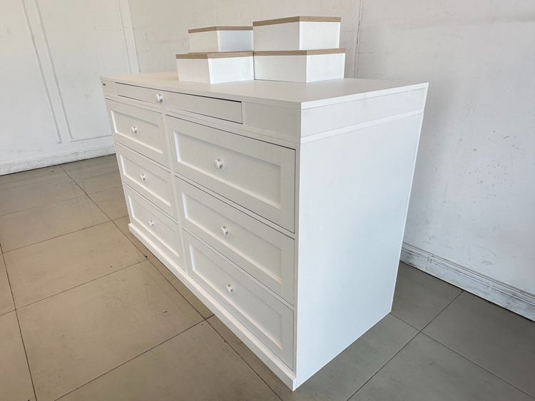 ตู้ลิ้นชัก ตู้พระ ท็อปสีบีช (แยกได้) 6 ลิ้นชัก โครงไม้ MDF สีขาว รูปที่ 5