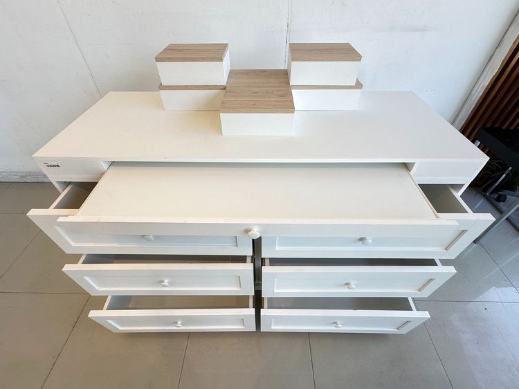 ตู้ลิ้นชัก ตู้พระ ท็อปสีบีช (แยกได้) 6 ลิ้นชัก โครงไม้ MDF สีขาว รูปที่ 10