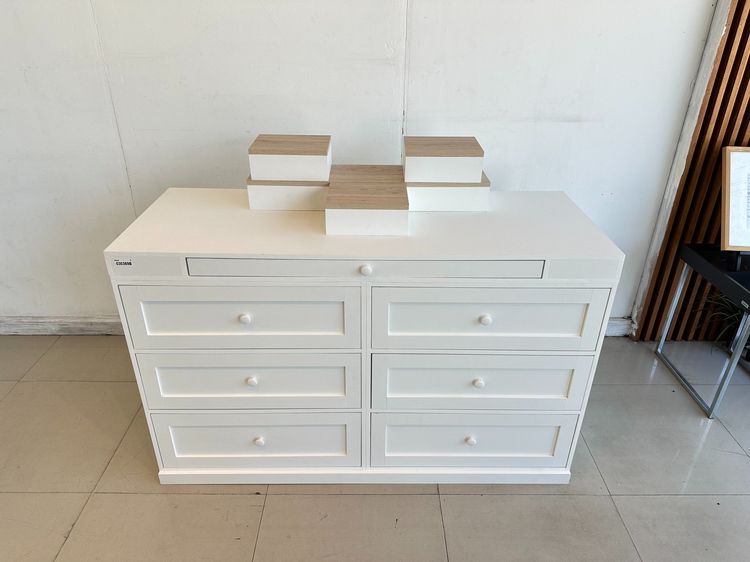 ตู้ลิ้นชัก ตู้พระ ท็อปสีบีช (แยกได้) 6 ลิ้นชัก โครงไม้ MDF สีขาว รูปที่ 3