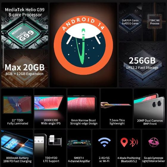 (ยังอยู่)แท็บเล็ต 4G จอ 11 นิ้ว 2 K รูปที่ 4