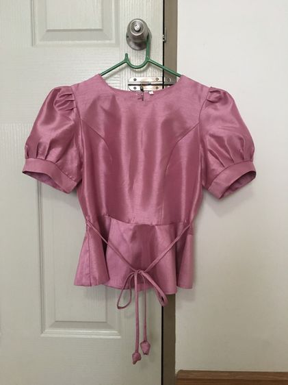 เสื้อผ้าไหมลาว อัดกาว สีชมพูกะปิ อก36