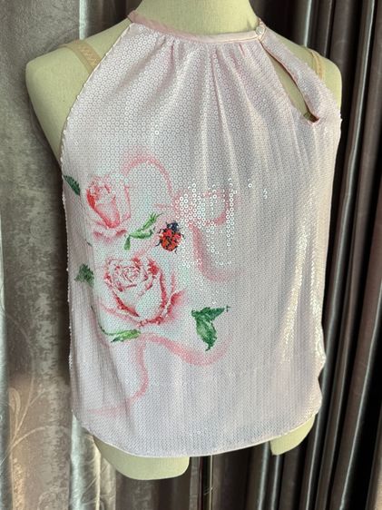 ไม่มีแขน ชมพู เสื้อเชิ้ตและเสื้อผู้หญิง Sleeveless Sequin Top Pink Rose Lyn Around Size L