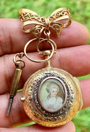 GOLD VERGE FUSEE POCKET WATCH CHATELAINE WITH MARIE ANTOINETTE PORTRAIT รูปที่ 12