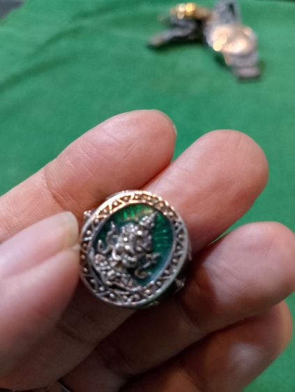 แหวนเงินท้าวเวสสุวรรณลงยาสีเขียว รูปที่ 9