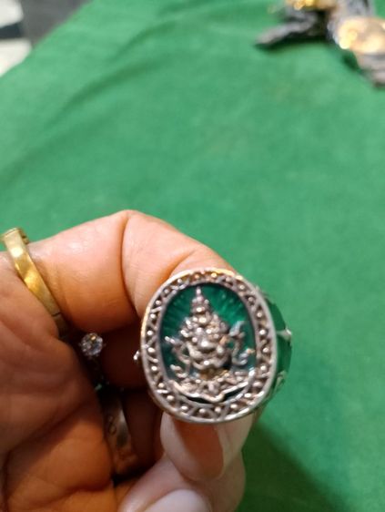แหวนเงินท้าวเวสสุวรรณลงยาสีเขียว รูปที่ 6