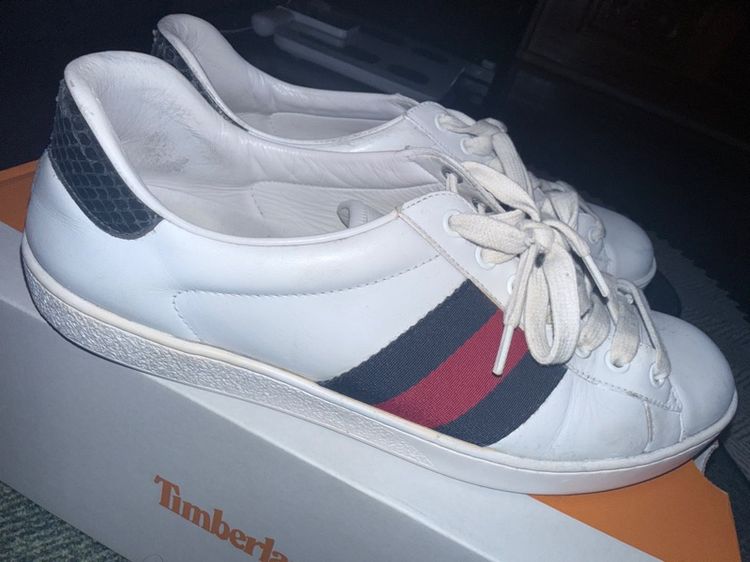 ขาว UK 8 | EU 42 | US 8.5 รองเท้า sneaker Gucci Ace Web Stripe Sneaker แท้