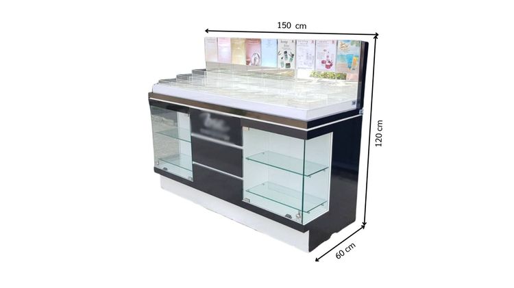 ตู้โชว์กระจก ตู้โชว์เครื่องสำอางไม้ 2 บานเปิดกระจก 3 บานเปิดไม้ สีดำ รูปที่ 10