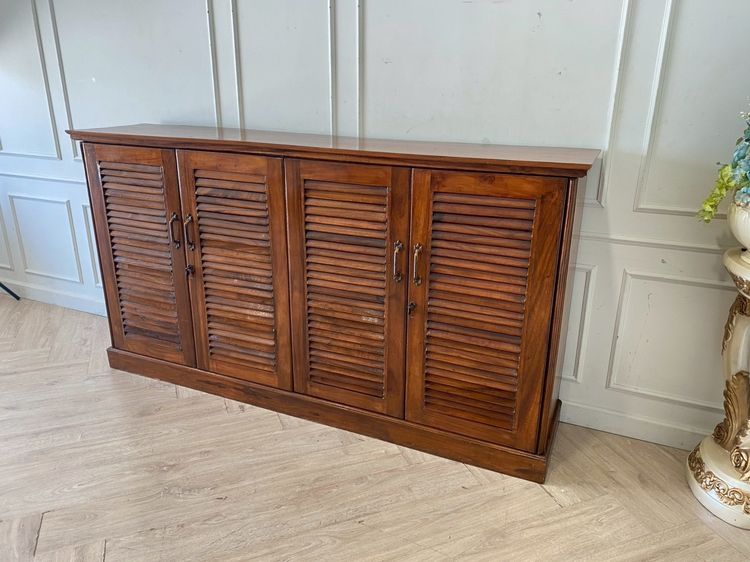 ตู้รองเท้าไม้สัก 4 บานเปิด 7 ชั้นวาง สีน้ำตาล รูปที่ 3