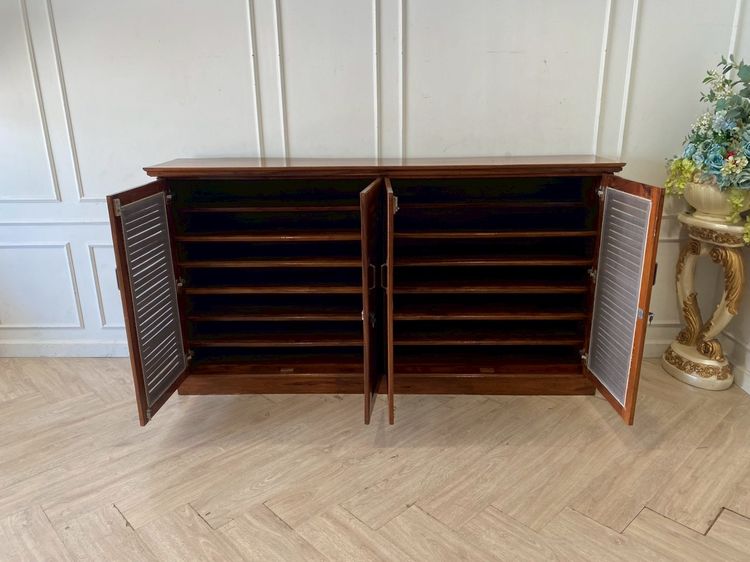 ตู้รองเท้าไม้สัก 4 บานเปิด 7 ชั้นวาง สีน้ำตาล รูปที่ 4