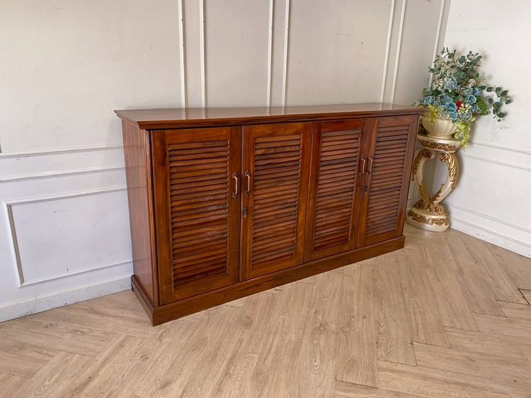 ตู้รองเท้าไม้สัก 4 บานเปิด 7 ชั้นวาง สีน้ำตาล รูปที่ 2