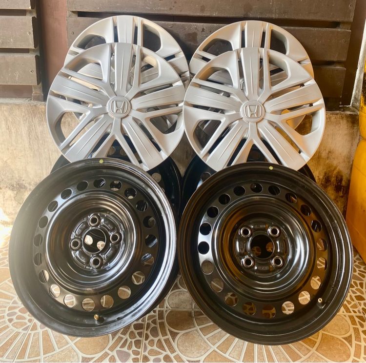 ล้อกระทะ 4 รู ขอบ 15 พร้อม ฝาครอบล้อฮอนด้าแท้