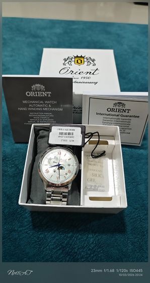 นาฬิกา Orient Bambino Sun and Moon Automatic 75th Anniversary Limited สภาพเยี่ยม พร้อมสายหนัง แถมสายเหล็ก กล่องใบครบ