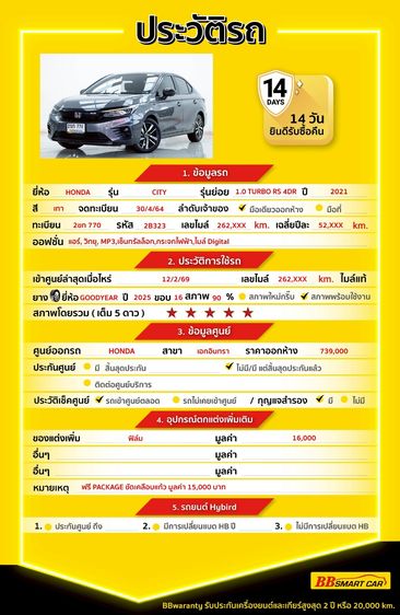 Honda City 2021 1.0 RS Sedan เบนซิน ไม่ติดแก๊ส เกียร์อัตโนมัติ เทา รูปที่ 2