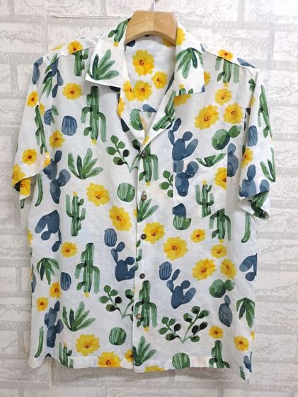 อื่นๆ M เสื้อเชิ้ตและเสื้อผู้หญิง เสื้อเชิ้ตฮาวายคอเปิดลายเขียวเหลือง ผ้าลินินใส่สบาย แฟชั่นแบรนด์ ‼️