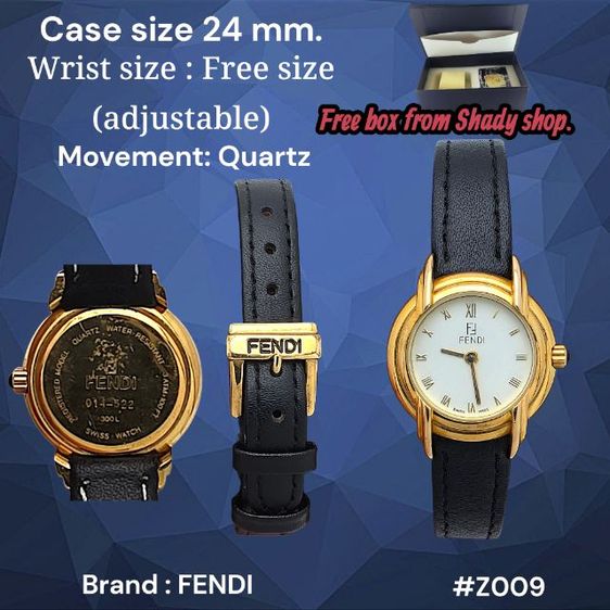 อื่นๆ FENDI Swiss Made Lady Watch – หน้าปัดโรมัน สีทองคลาสสิก สายหนังดำ สไตล์หรูสุภาพ