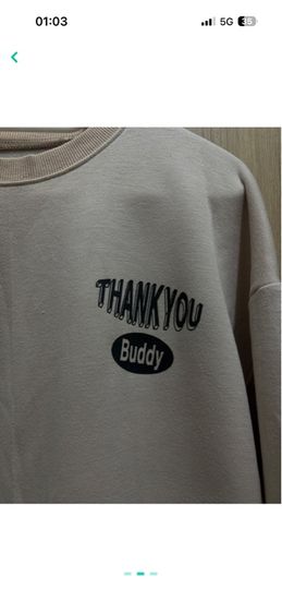 เสื้อสเวตเตอร์แขนยาว THANK YOU Buddy สีครีม สไตล์มินิมอล รูปที่ 2
